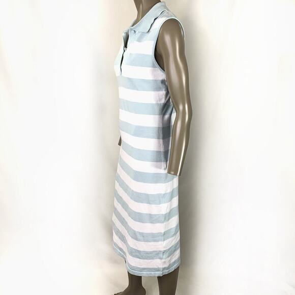 JUST FAB New Striped Sleeveless Knit T Shirt Dress Collared Size M Green White - Picture 4 of 12